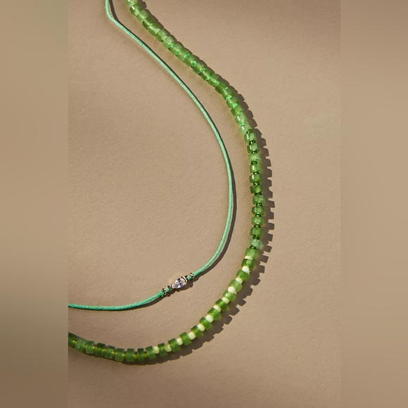 NWT Anthropologie Beaded Cord Necklaces, Set of 2 (PINK,WHITE,GREEN OR ASST) - Picture 9 of 13